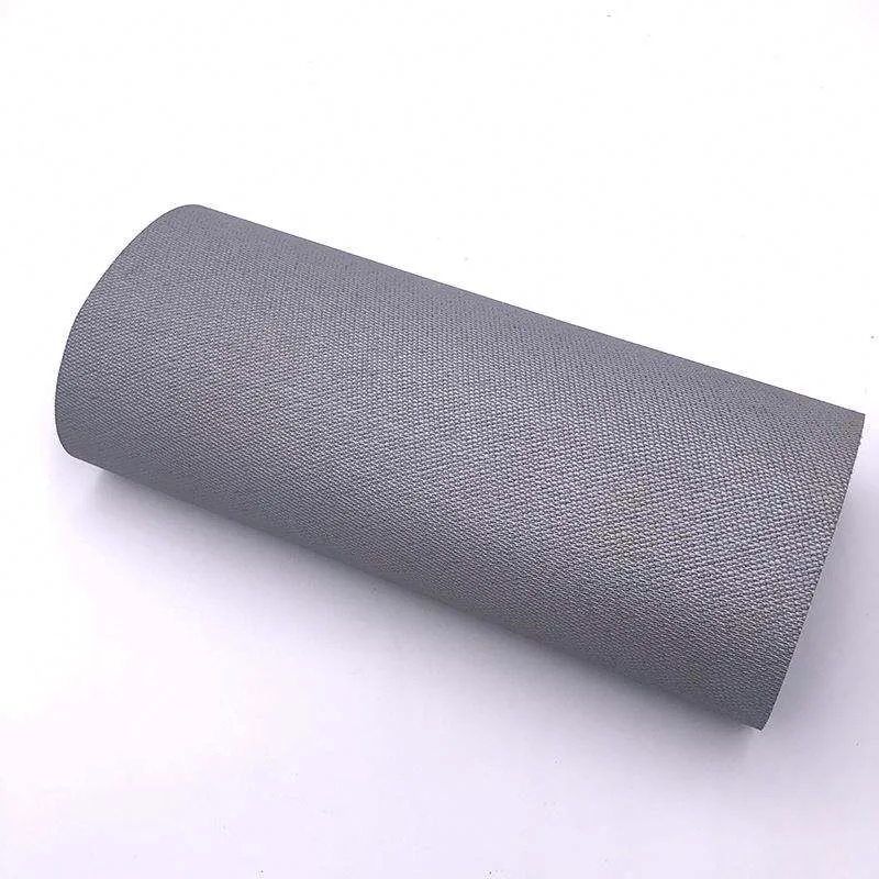Gray silicone-coated fiberglass fabric roll showing its textured surface