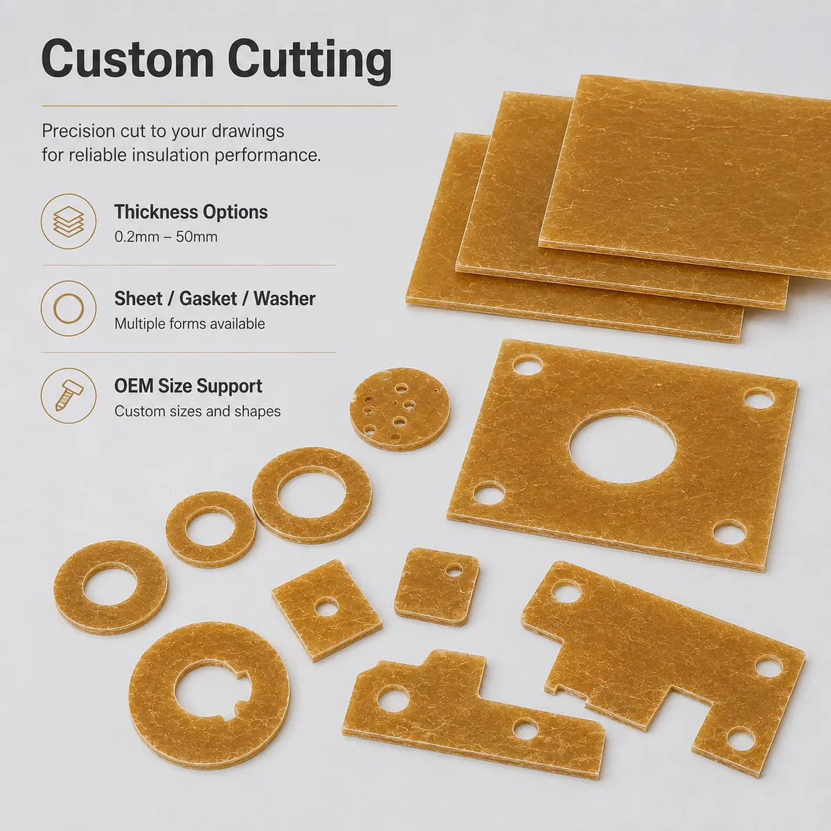 Custom cut mica sheet washers gaskets and insulation parts