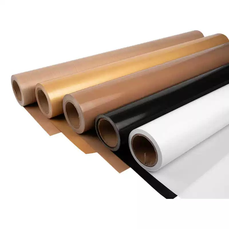 PTFE coated fiberglass fabric rolls in brown, black and white