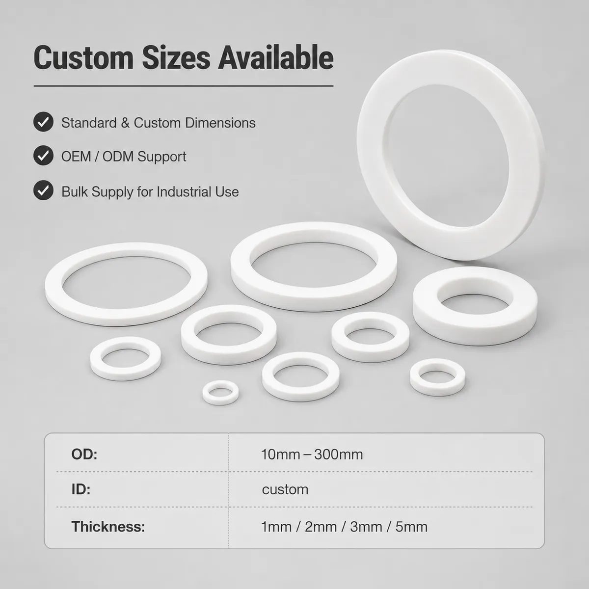 Custom PTFE gasket size options for industrial buyers