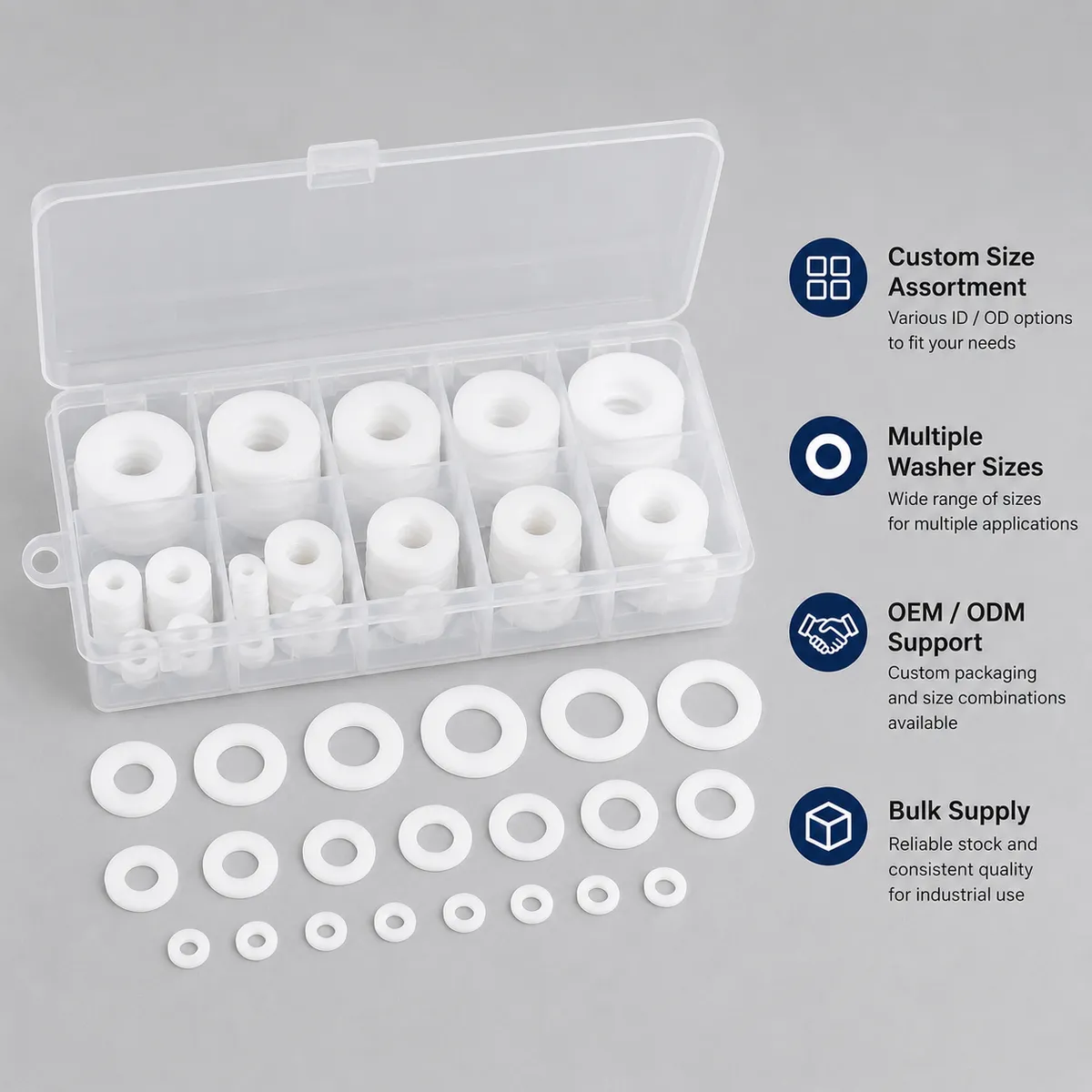 PTFE washer assorted size kit with OEM packaging options
