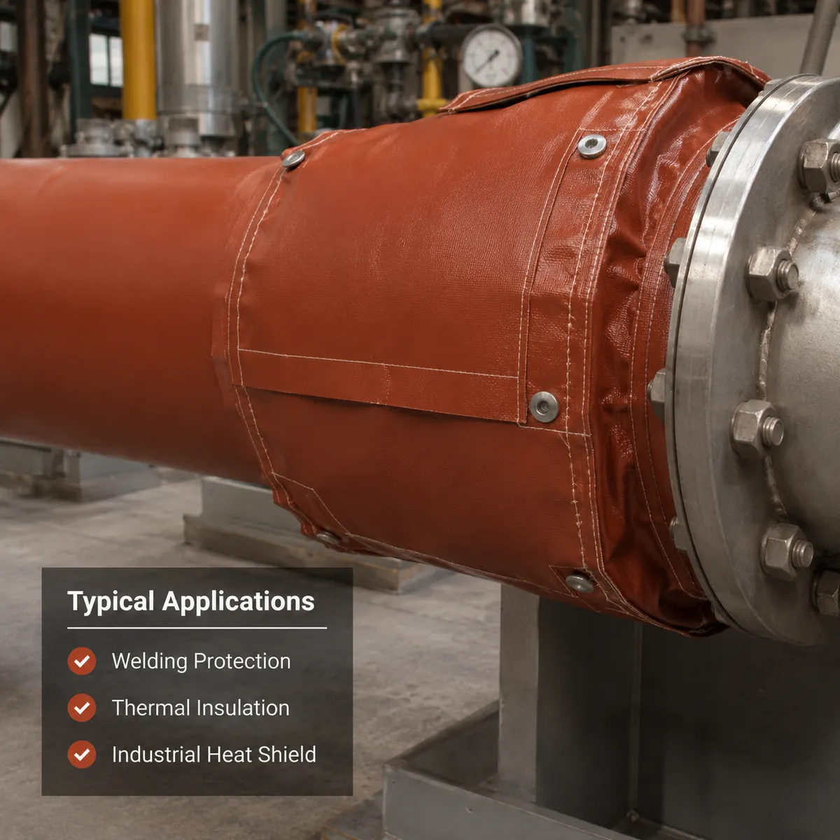Silicone coated fiberglass fabric used as industrial thermal insulation cover