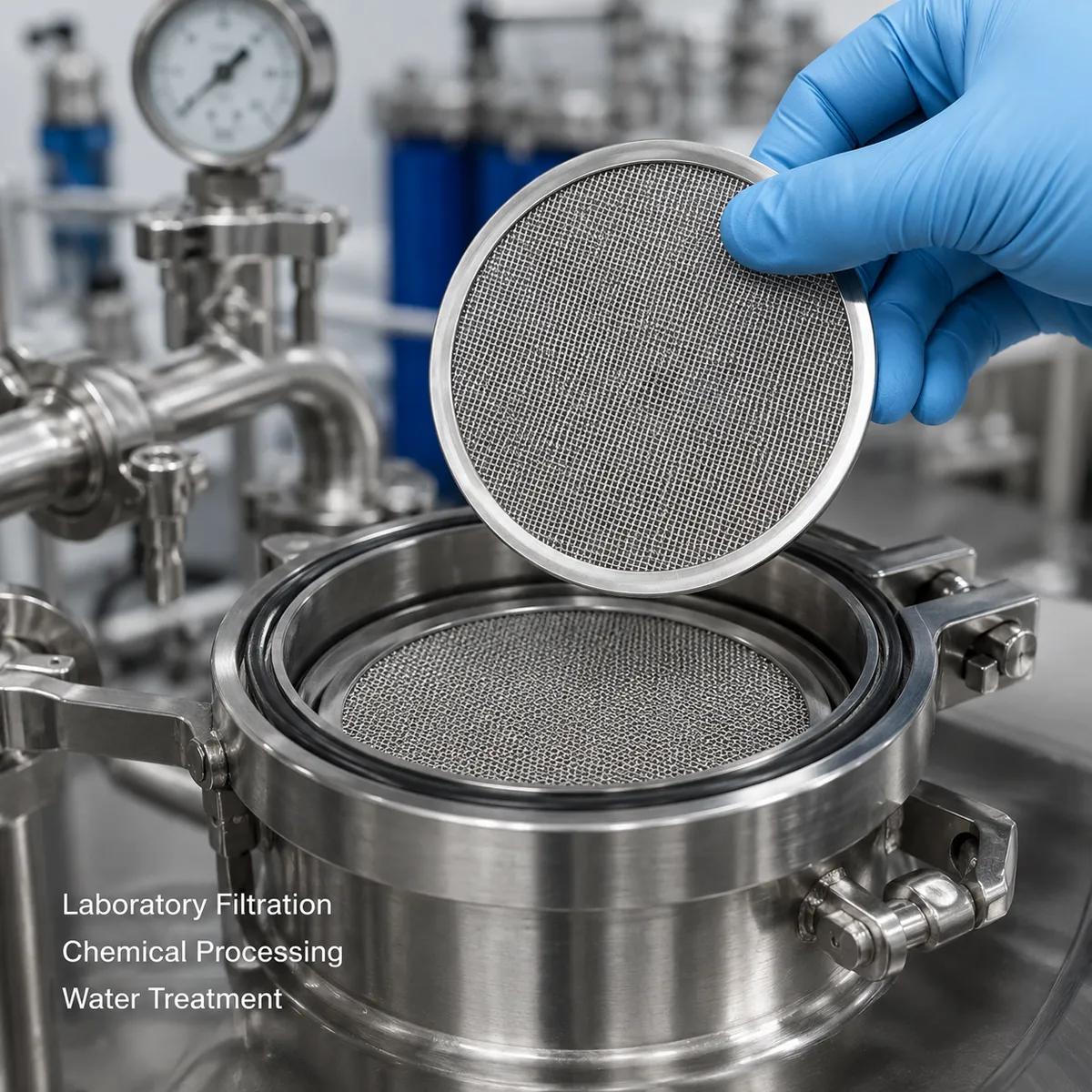 Stainless steel filter disc used in laboratory and industrial filtration equipment