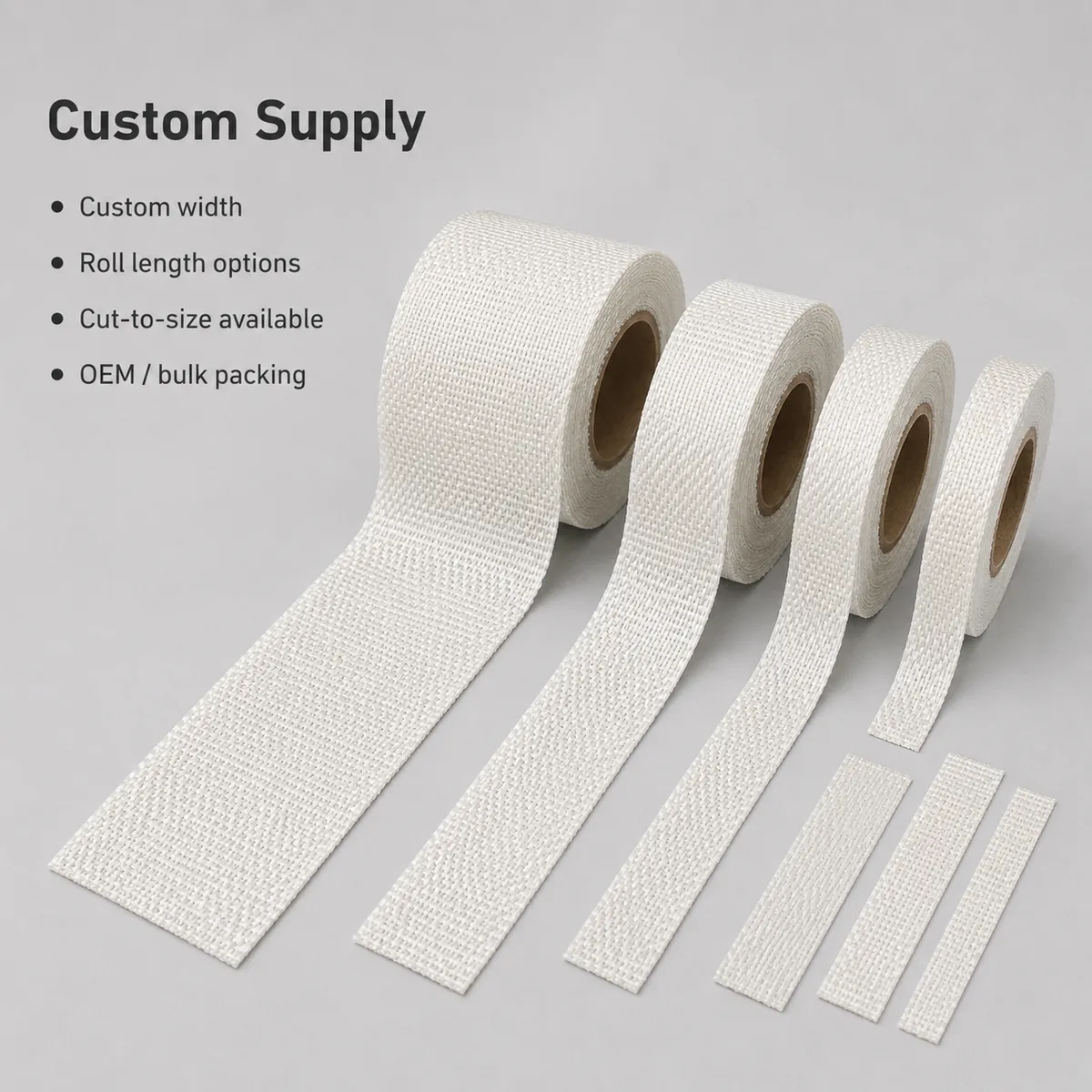 Custom width fiberglass tape rolls for OEM and bulk supply